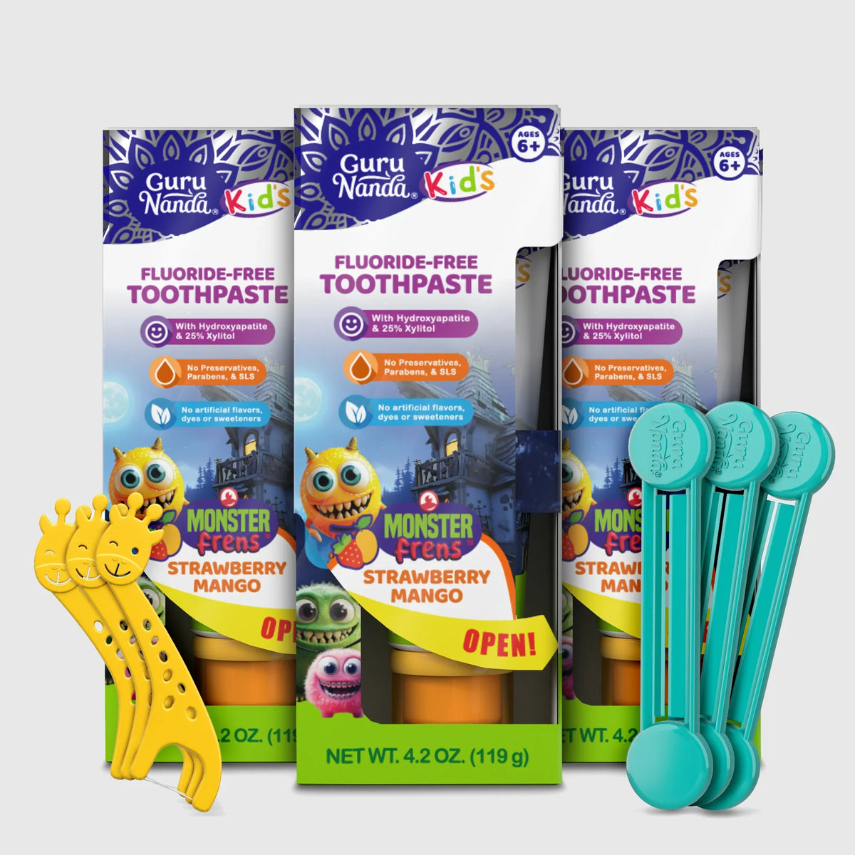 Kids Toothpaste with Xylitol & Hydroxyapatite, Strawberry Mango – 4.2 oz – 3 Pack