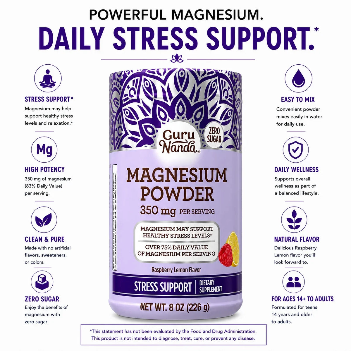 Magnesium Powder, Raspberry Lemon – 8 oz