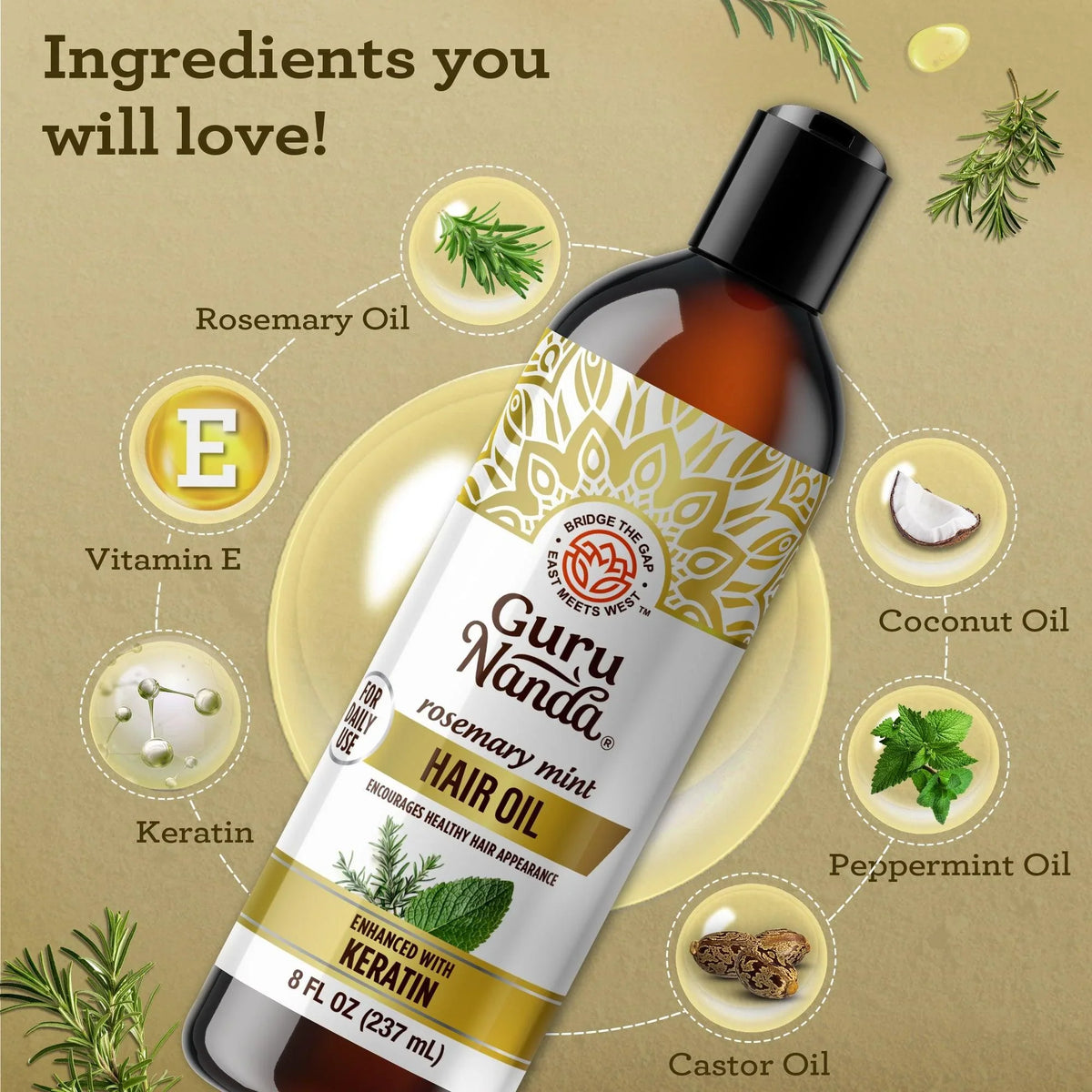 Rosemary Mint Hair Oil with Keratin - 8 oz.