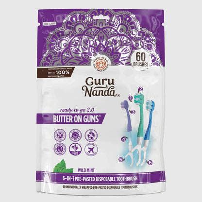 6-in-1 Ready to Go Butter on Gums Pre-Pasted Toothbrushes 2.0