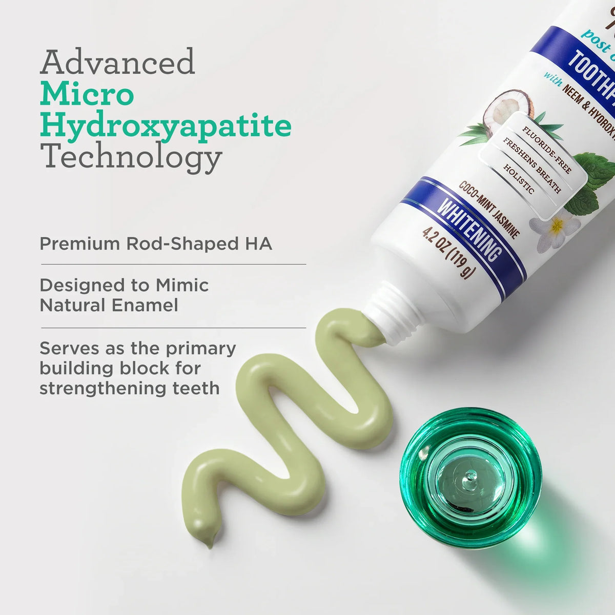 Hydroxyapatite & Neem Whitening Toothpaste, Fluoride Free – 4.2 oz